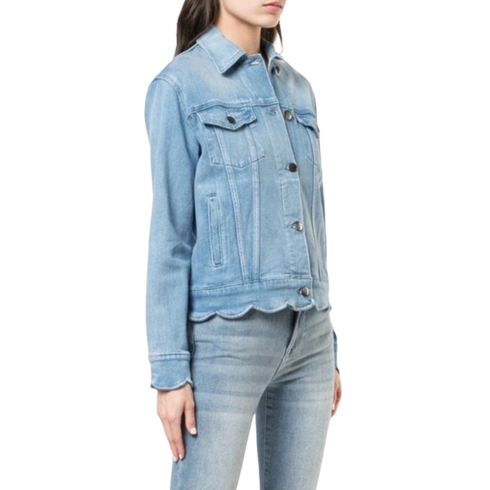 Frame ⌘ Scalloped Edge Cropped Willoughsby Denim Jeans Jacket ⌘ Light Blue ⌘ S - Picture 1 of 17